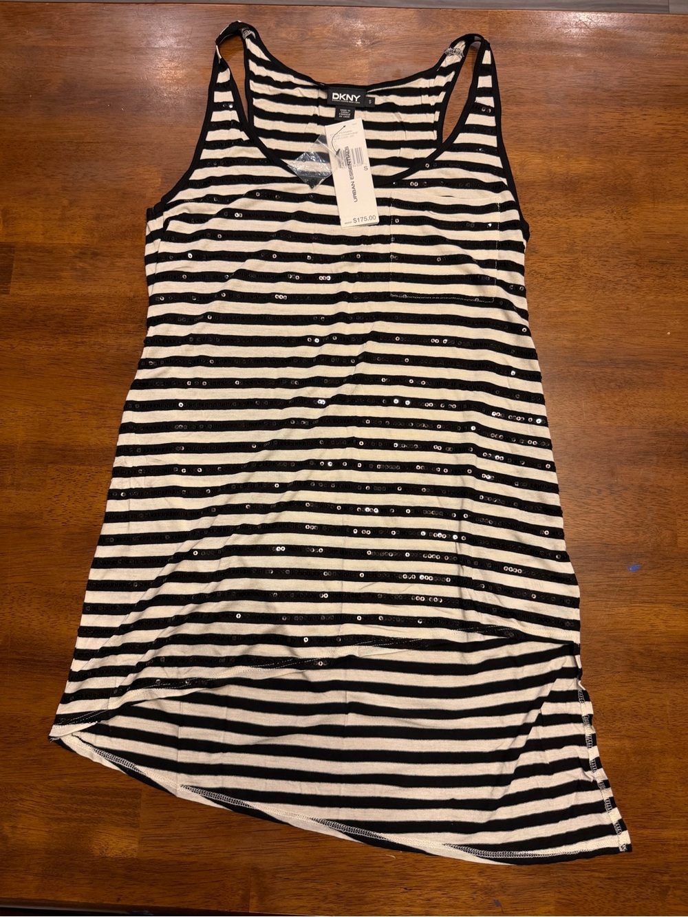NWT! DKNY Black and White Asymmetrical Striped Sequin Tank Dress